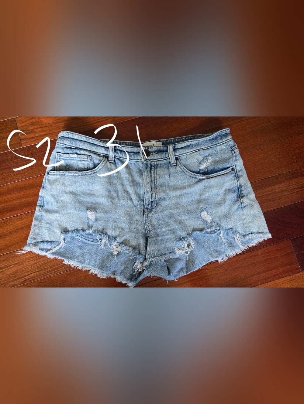 BKE Light Blue Distressed Denim Shorts